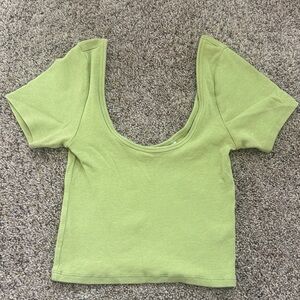 PacSun Light Green Women's Scoop Neck Cropped Top T shirt- Size S
